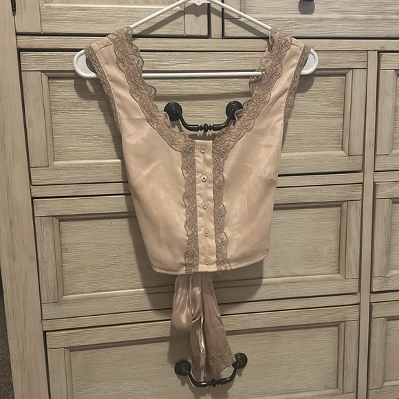 ASOS Nude Lace Silk Button Up Tank Top Bow Tie In Back Button Down Dressy Small - Picture 3 of 10